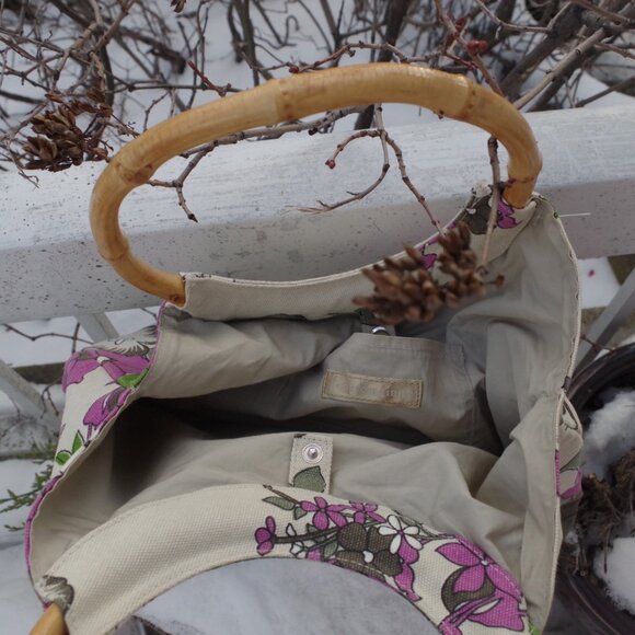 Women's Fabric Purse With Bamboo Handles - Picture 3 of 5